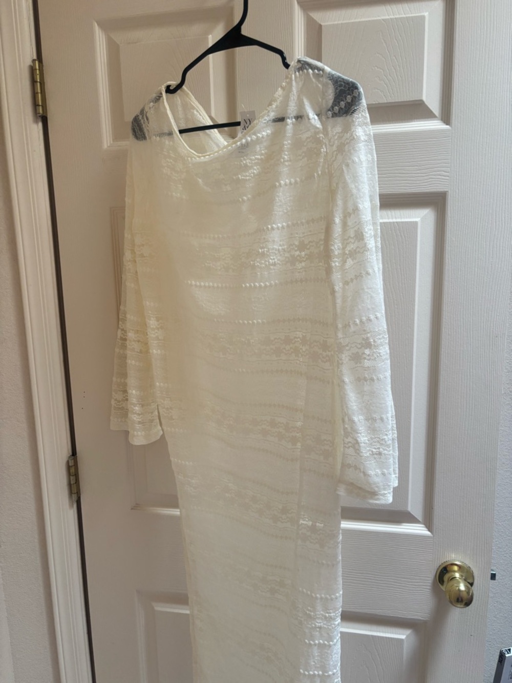 White Lace Long Sleeve Sheath maxi top with slit